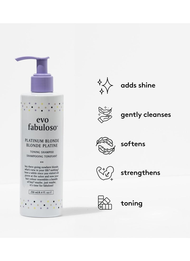 EVO Fabuloso - Platinum Blonde Toning Shampoo - Refreshes and revives colored hair - Purple Shampoo to Extended Life of Color - Treated Blonde Hair - 250ml