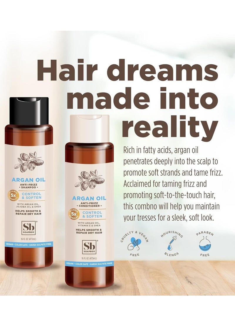 Soapbox Shampoo, Vegan & Cruelty Free Hydrating Shampoo with Argan Oil with Shea Butter, Color Safe, Paraben and Sulfate Free All Natural Hair Cleanser, 16oz (Pack of 3)