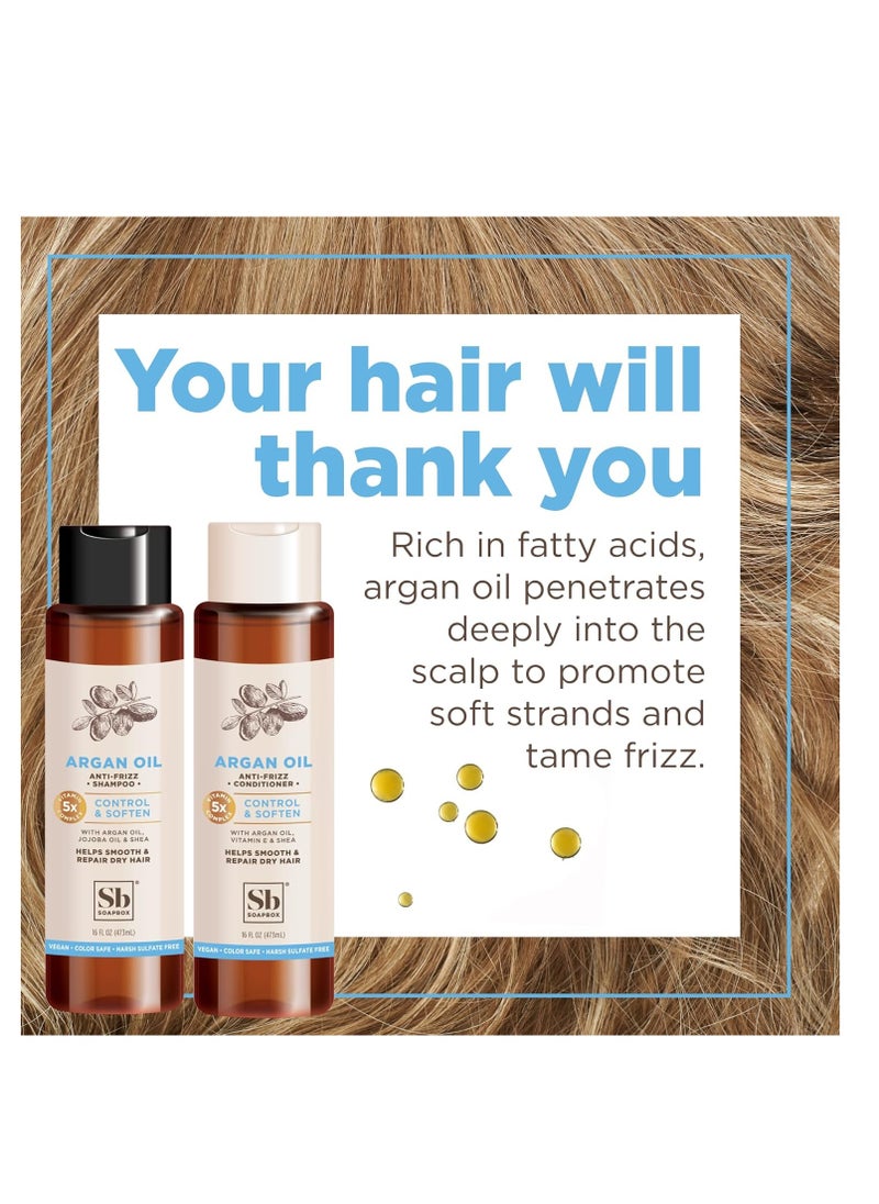 Soapbox Shampoo, Vegan & Cruelty Free Hydrating Shampoo with Argan Oil with Shea Butter, Color Safe, Paraben and Sulfate Free All Natural Hair Cleanser, 16oz (Pack of 3)