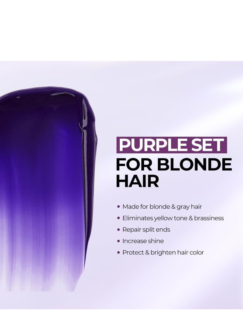 Karseell maca power Purple Hair Mask and Purple Shampoo Set, Neutralizes Brass & Yellow Tones for Blonde, Gray, Silver Color Treated Hair, 2 x 16.9floz