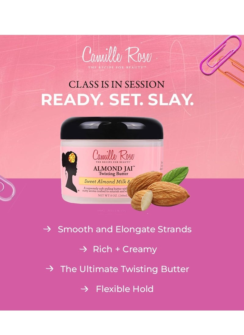 Camille Rose Almond Jai Twisting Hair Styling Butter, with Aloe and Honey, to Soften Smooth and Moisturize, for All Hair Types, 8 oz