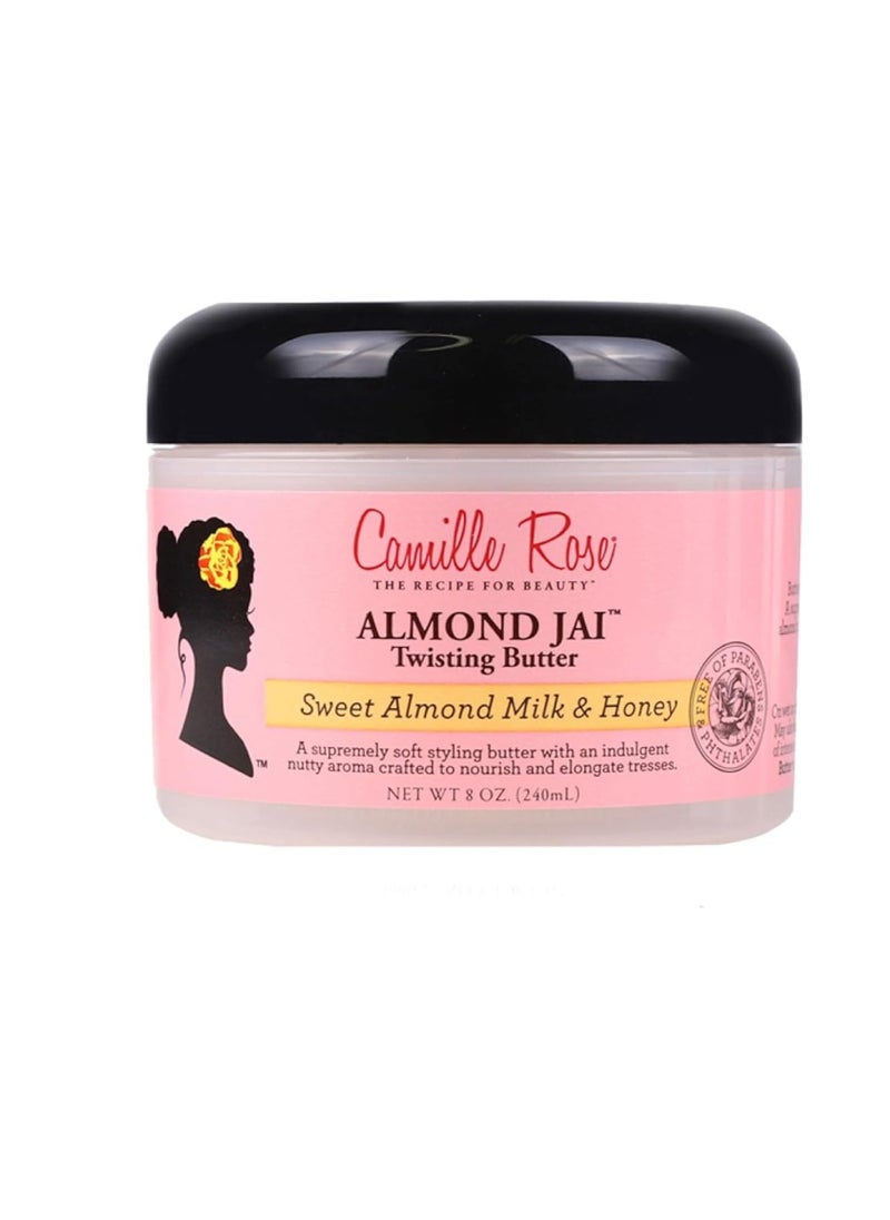 Camille Rose Almond Jai Twisting Hair Styling Butter, with Aloe and Honey, to Soften Smooth and Moisturize, for All Hair Types, 8 oz