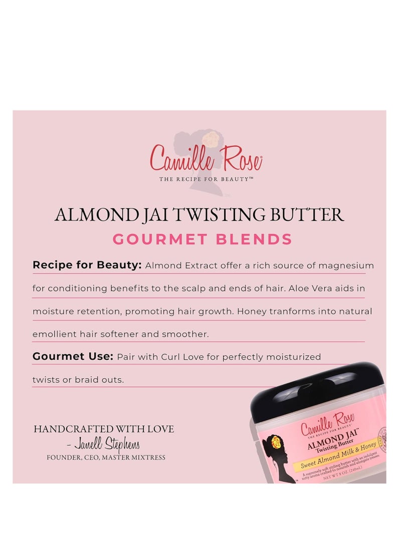 Camille Rose Almond Jai Twisting Hair Styling Butter, with Aloe and Honey, to Soften Smooth and Moisturize, for All Hair Types, 8 oz