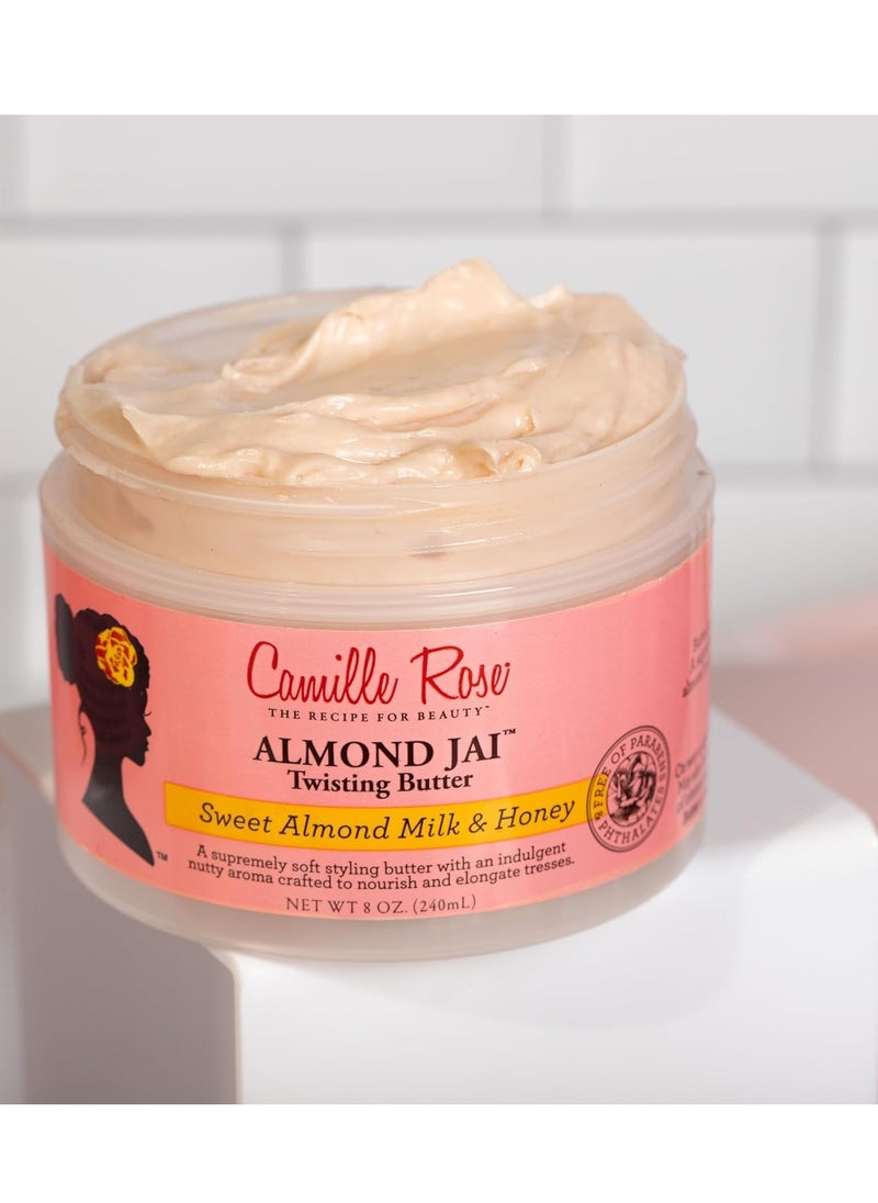 Camille Rose Almond Jai Twisting Hair Styling Butter, with Aloe and Honey, to Soften Smooth and Moisturize, for All Hair Types, 8 oz