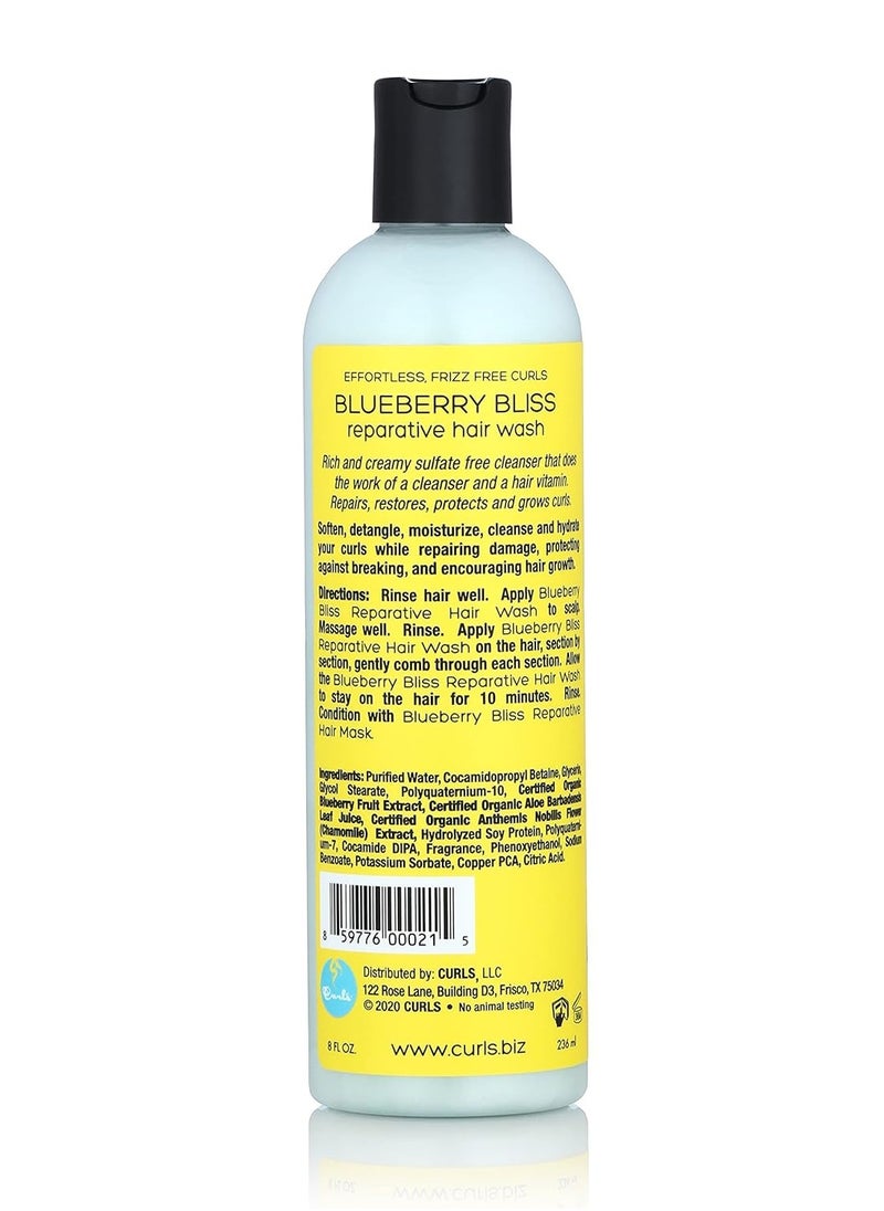 Curls Blueberry Bliss Reparative Hair Wash - 8 oz, Encourage Balanced Scalp, Rich and Creamy Sulfate-Free Cleanser, For Wavy, Curly, and Coily Hair Types