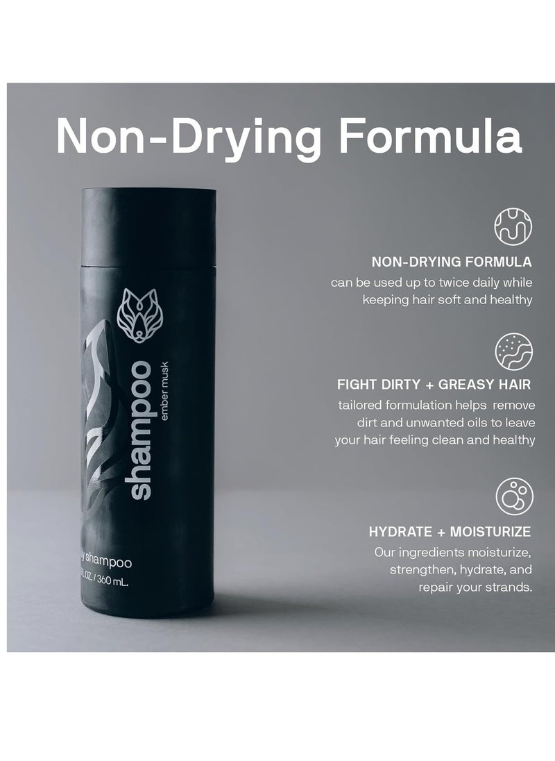 Black Wolf Everyday Men’s Shampoo - 2-Pack (12 Fl Oz) - Charcoal Powder Cleanses Scalp and Fights Dirty & Greasy Hair - Thick & Rich Lather Daily Shampoo - For All Hair Types