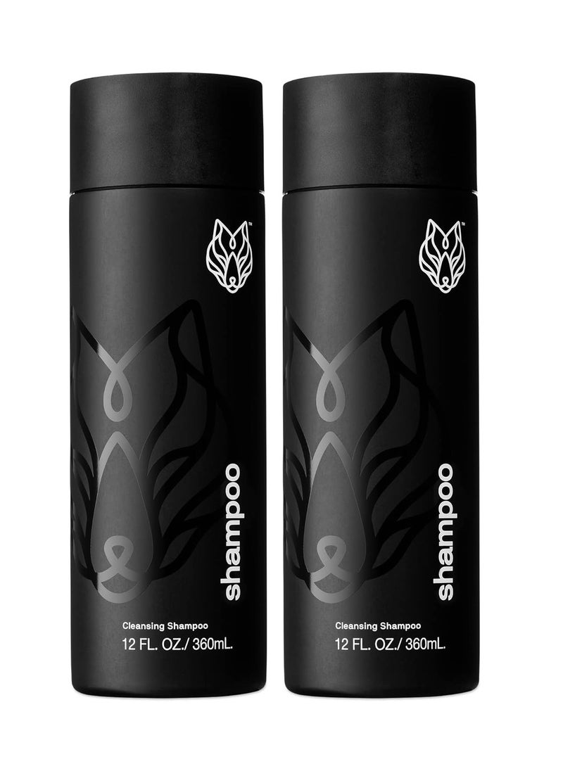 Black Wolf Everyday Men’s Shampoo - 2-Pack (12 Fl Oz) - Charcoal Powder Cleanses Scalp and Fights Dirty & Greasy Hair - Thick & Rich Lather Daily Shampoo - For All Hair Types
