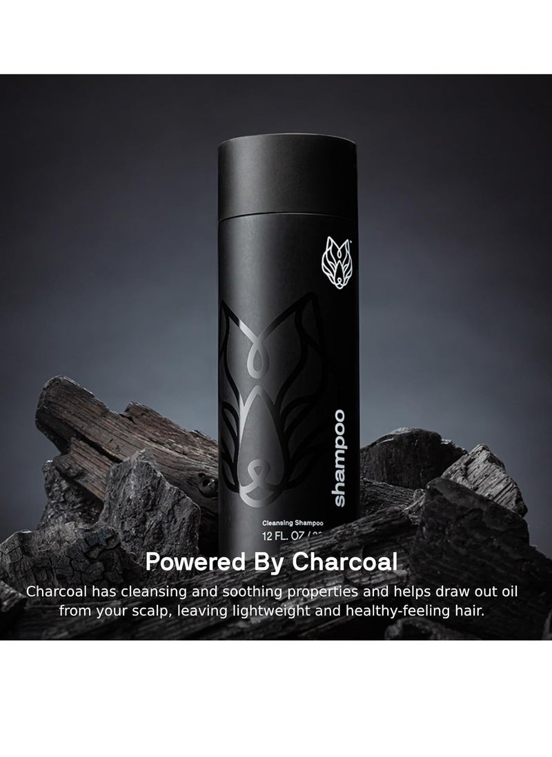 Black Wolf Everyday Men’s Shampoo - 2-Pack (12 Fl Oz) - Charcoal Powder Cleanses Scalp and Fights Dirty & Greasy Hair - Thick & Rich Lather Daily Shampoo - For All Hair Types