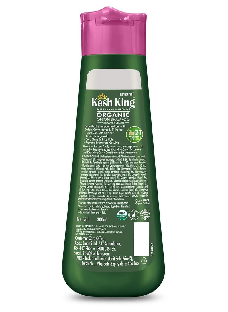 Organic Onion Shampoo | Controls Hairfall with Curry Leaves | Increase Hair Growth | Damage Repair | Provides Soft & Shiny Hair | 10.14 Fl Oz (Pack of 1)