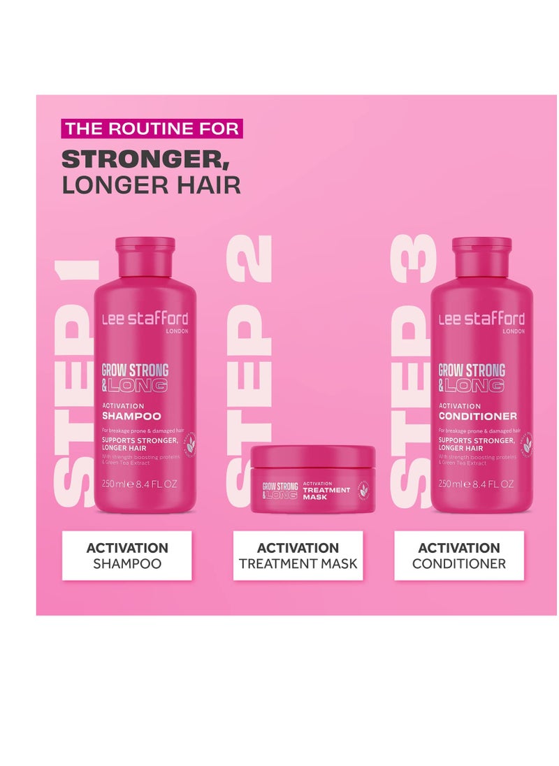 Lee Stafford Grow Strong & Long Kit | Activation Hair Regrowth Bundle Set - Anti Hair Loss Shampoo, Conditioner, & Deep Conditioning Treament Mask