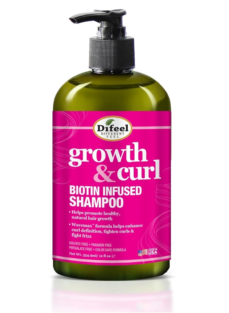 Difeel Growth and Curl Biotin Shampoo 12 oz. - Curly Hair Shampoo for Hair Growth, Natural Curl Shampoo