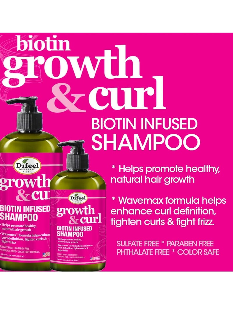 Difeel Growth and Curl Biotin Shampoo 12 oz. - Curly Hair Shampoo for Hair Growth, Natural Curl Shampoo