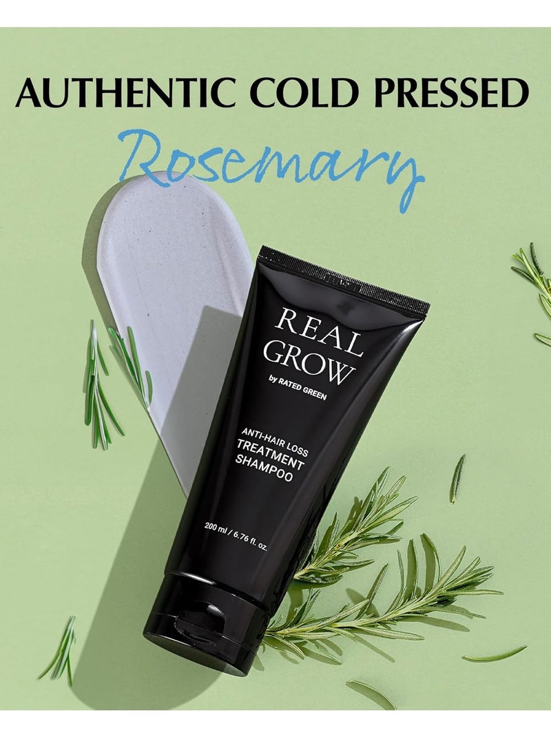 RATED GREEN REAL GROW Anti Hair Loss Treatment | Hair Strengthening Shampoo for Thinning Hair | Organic Rosemary Shampoo for Women 6.76 fl oz
