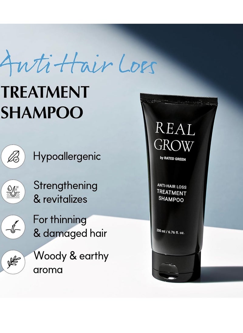 RATED GREEN REAL GROW Anti Hair Loss Treatment | Hair Strengthening Shampoo for Thinning Hair | Organic Rosemary Shampoo for Women 6.76 fl oz