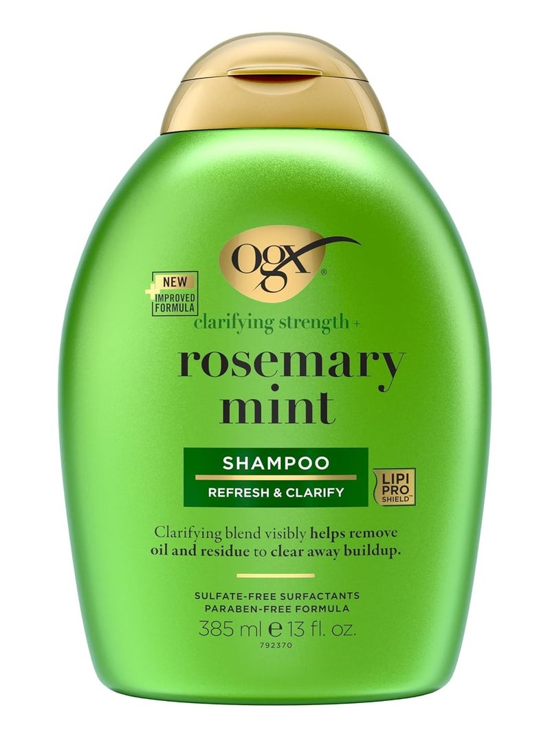 OGX Clarifying Strength + Rosemary Mint Shampoo, Clarifying Shampoo Visibly Helps Remove Oil & Residue to Clear Away Buildup from Oily Hair, Sulfate-Free Surfactants, 13 fl. Oz