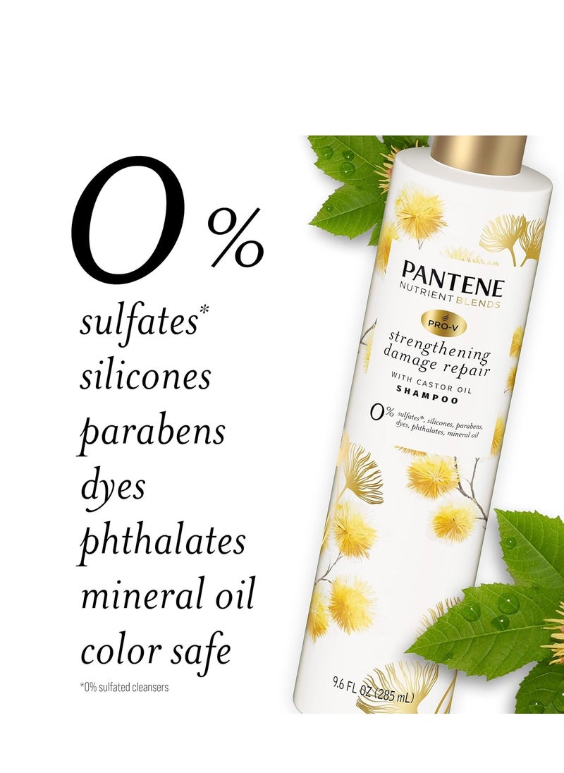 Pantene Sulfate Free Shampoo, Hair Strengthening Anti Frizz Damage Repair Shampoo with Castor Oil, Safe for Color Treated Hair, Nutrient Blends, 9.6 oz