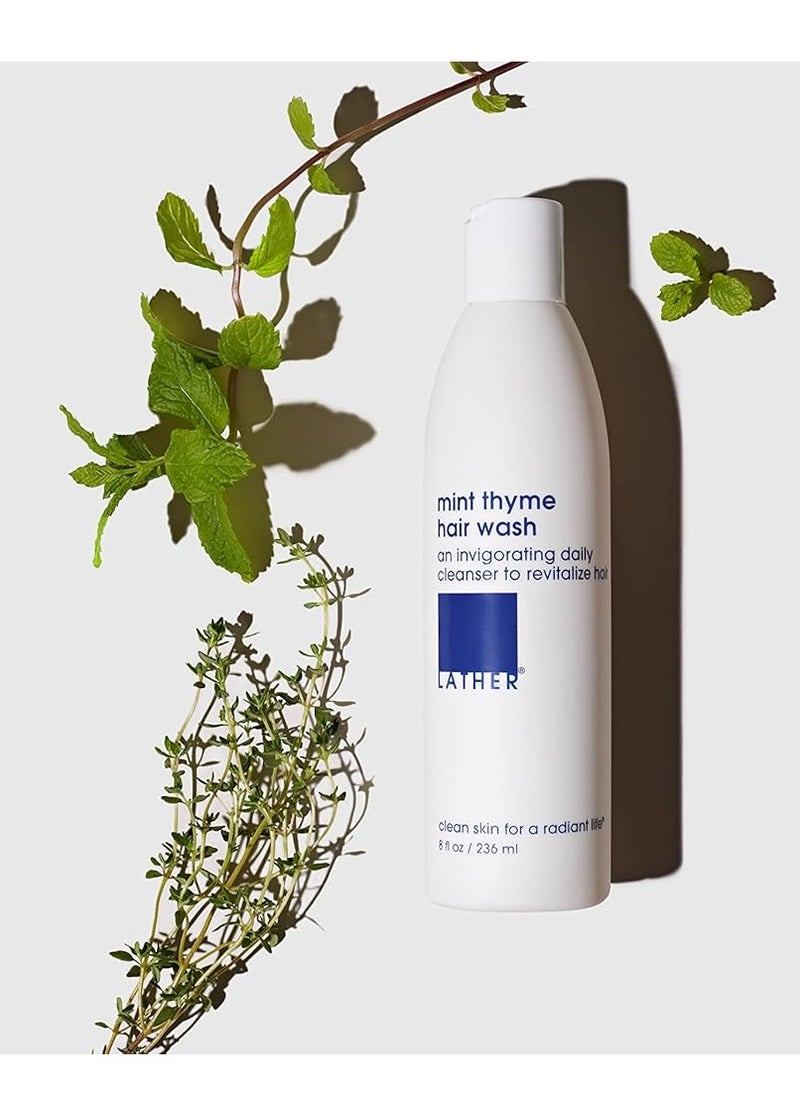 LATHER Mint Thyme Shampoo Hair Wash - invigorating Sulfate-Free Gentle Shampoo - Natural Shampoo With Peppermint Oil, Green Tea, Mint & Thyme - 8 Oz Bottle