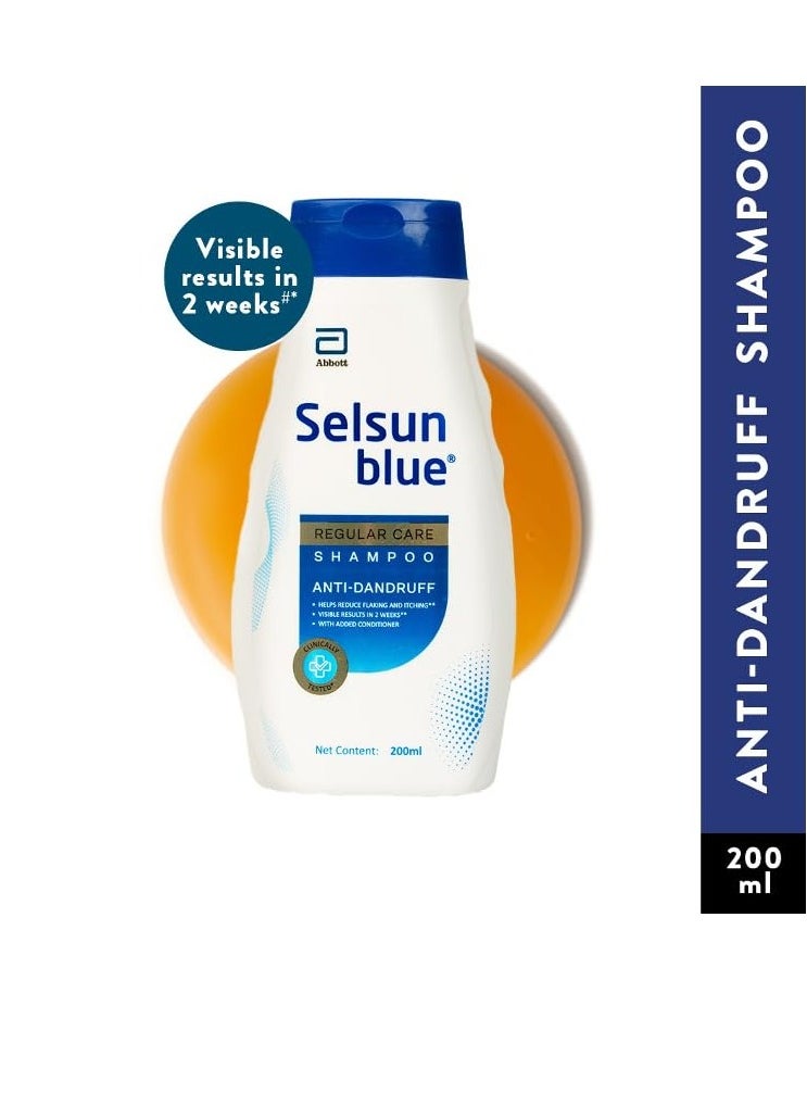 Selsun Blue Regular Care Shampoo with Added Conditioner, Helps Reduce Flaking and Itching, Control Dandruff, 200 ml (Pack of 1)