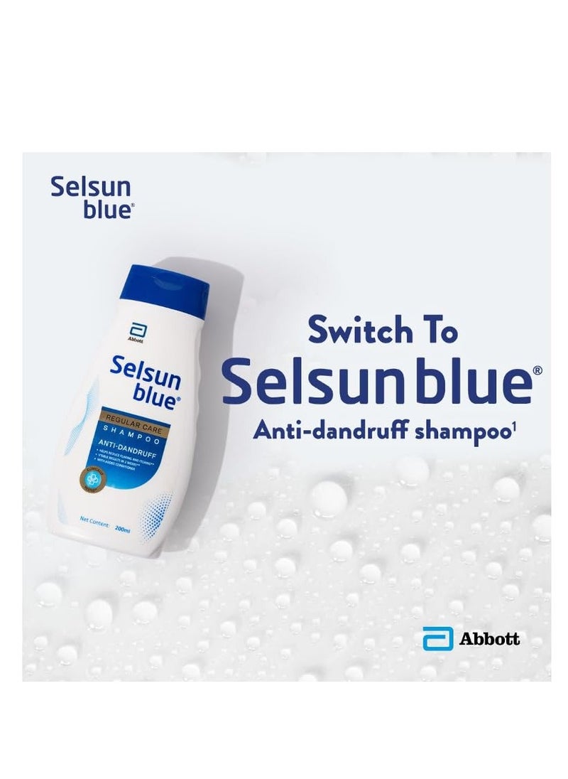Selsun Blue Regular Care Shampoo with Added Conditioner, Helps Reduce Flaking and Itching, Control Dandruff, 200 ml (Pack of 1)