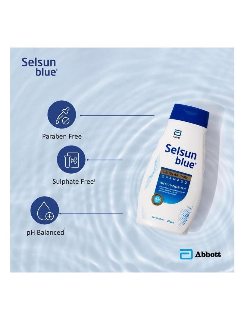 Selsun Blue Regular Care Shampoo with Added Conditioner, Helps Reduce Flaking and Itching, Control Dandruff, 200 ml (Pack of 1)