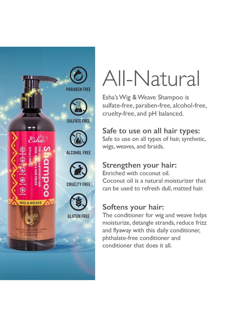 Esha Wig & Weave Revitalizing Shampoo | Restores & Renews | For Human & Synthetic Hair - (12 Oz.) (Large, 12, Fl Oz)