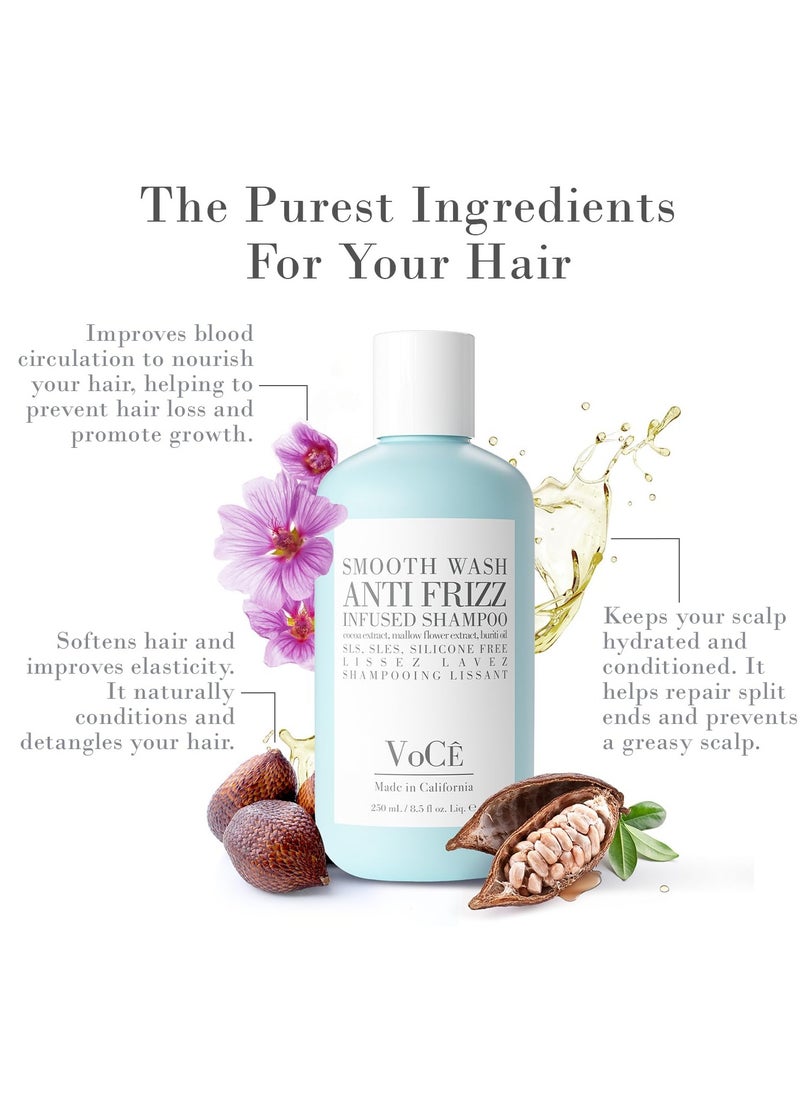 VoCÊ Haircare – Natural Smooth Shampoo - Wash | Anti-Frizz, Curl Defining, Shine Enhancing, Non-Toxic, Cruelty-Free, Vegan Haircare with Aloe Seed Oil, Buriti Oil, Mallow Flower (8.5 oz | 250 ml)