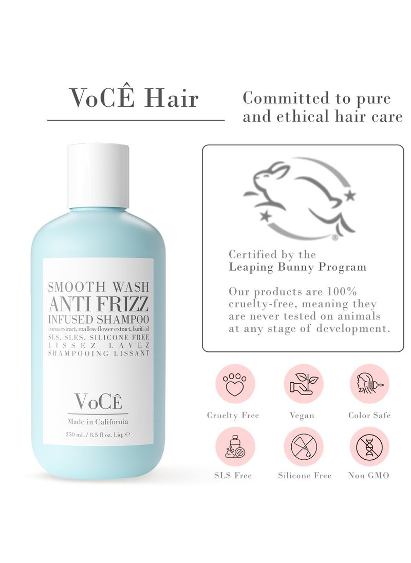 VoCÊ Haircare – Natural Smooth Shampoo - Wash | Anti-Frizz, Curl Defining, Shine Enhancing, Non-Toxic, Cruelty-Free, Vegan Haircare with Aloe Seed Oil, Buriti Oil, Mallow Flower (8.5 oz | 250 ml)
