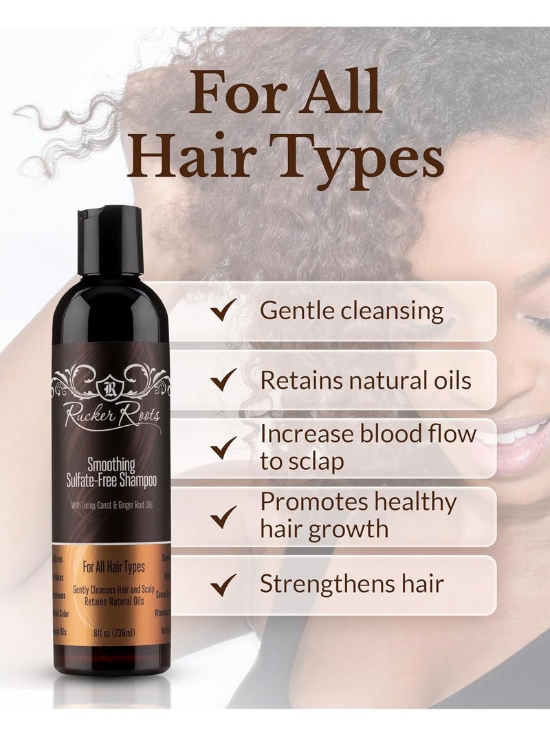 Rucker Roots Smoothing Sulfate Free Shampoo |Ginger, Turnip, Carrot Root Oils| For All Hair Types| Gentle Cleanser| Shea Butter| Argan Oil| Cocoa Seed Butter| Antioxidants