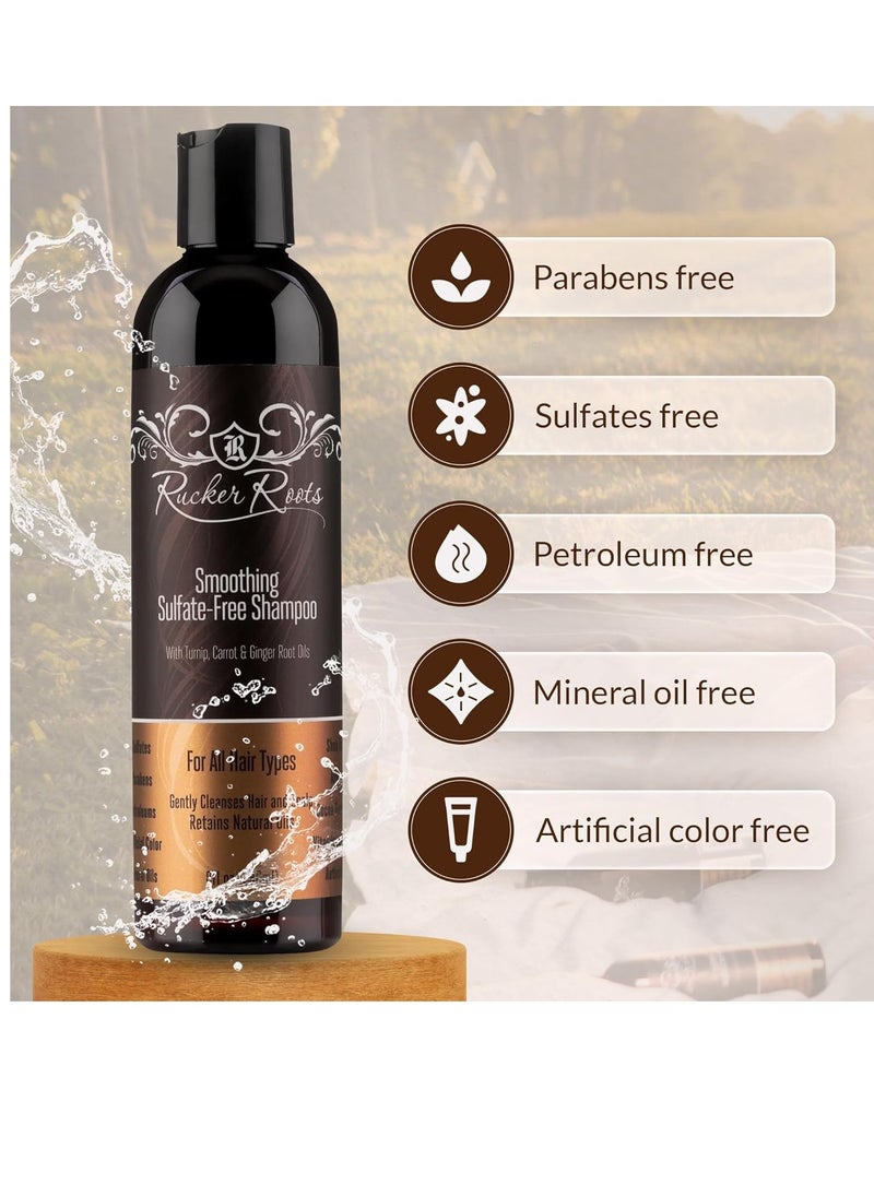 Rucker Roots Smoothing Sulfate Free Shampoo |Ginger, Turnip, Carrot Root Oils| For All Hair Types| Gentle Cleanser| Shea Butter| Argan Oil| Cocoa Seed Butter| Antioxidants