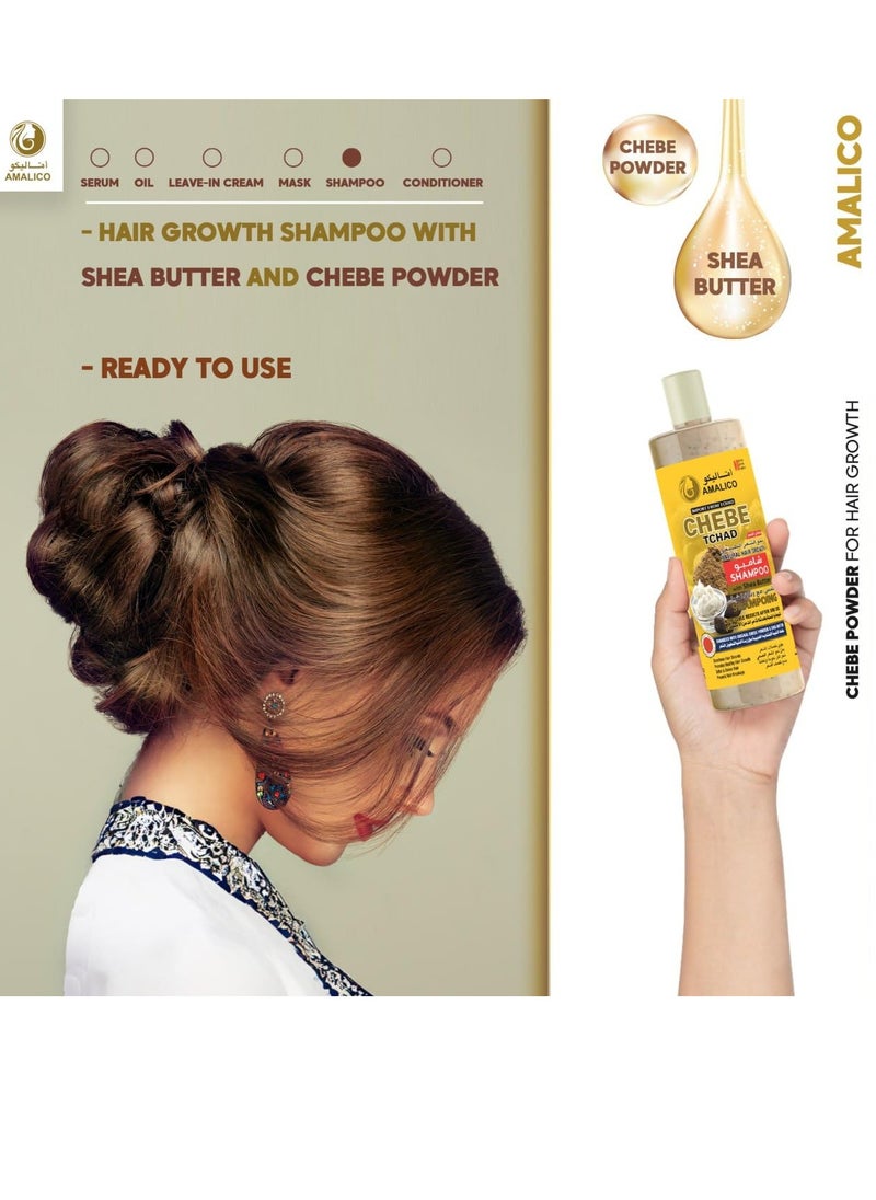 Sulfate Free Shampoo with Chebe Powder and Shea Butter (16.9 OZ) Hair Shampoo for Hair Growth and Anti-dandruff Shampoo