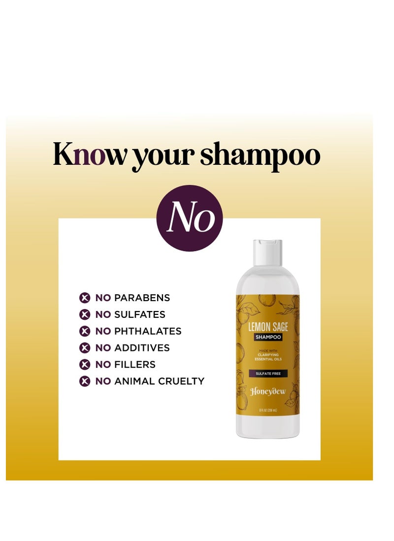 Lemon Sage Shampoo for Oily Hair - Sulfate Free Clarifying Shampoo for Build Up with Lemon Sage Keratin and Tea Tree Oil for Hair and Scalp Care - Deep Cleansing Rosemary Shampoo for Men and Women