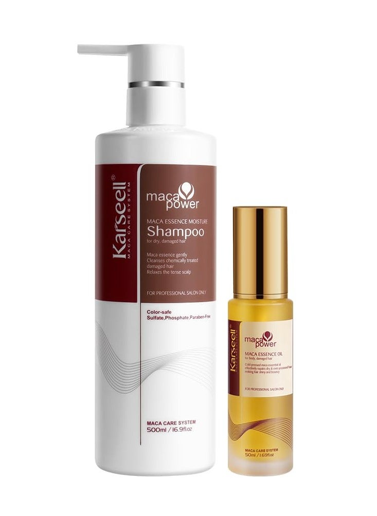 Karseell Argan Oil Shampoo for All Hair Types, Deep Repair Conditioning with Herbal Extracts, Moisturizing and Nourishing, Reduces Frizz and Flyaways, Enhances Curls, With Argan Oil Serum 50ml