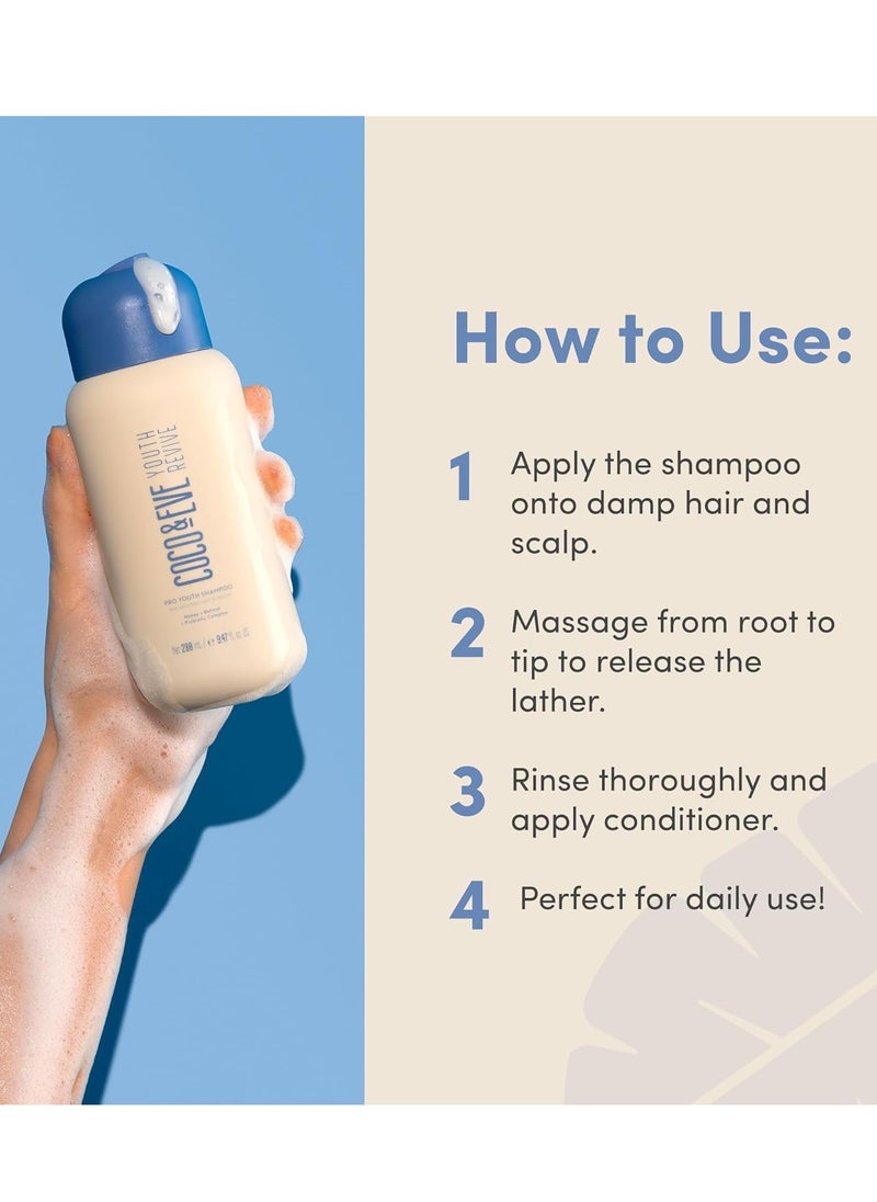 Coco & Eve Youth Revive Pro Youth Shampoo. With Honey, Retinol, and Prebiotics for Strength, Shine, Volumized hair, and a Healthy Scalp. Anti-Aging Shampoo for Youthful Hair (9.47 fl oz)