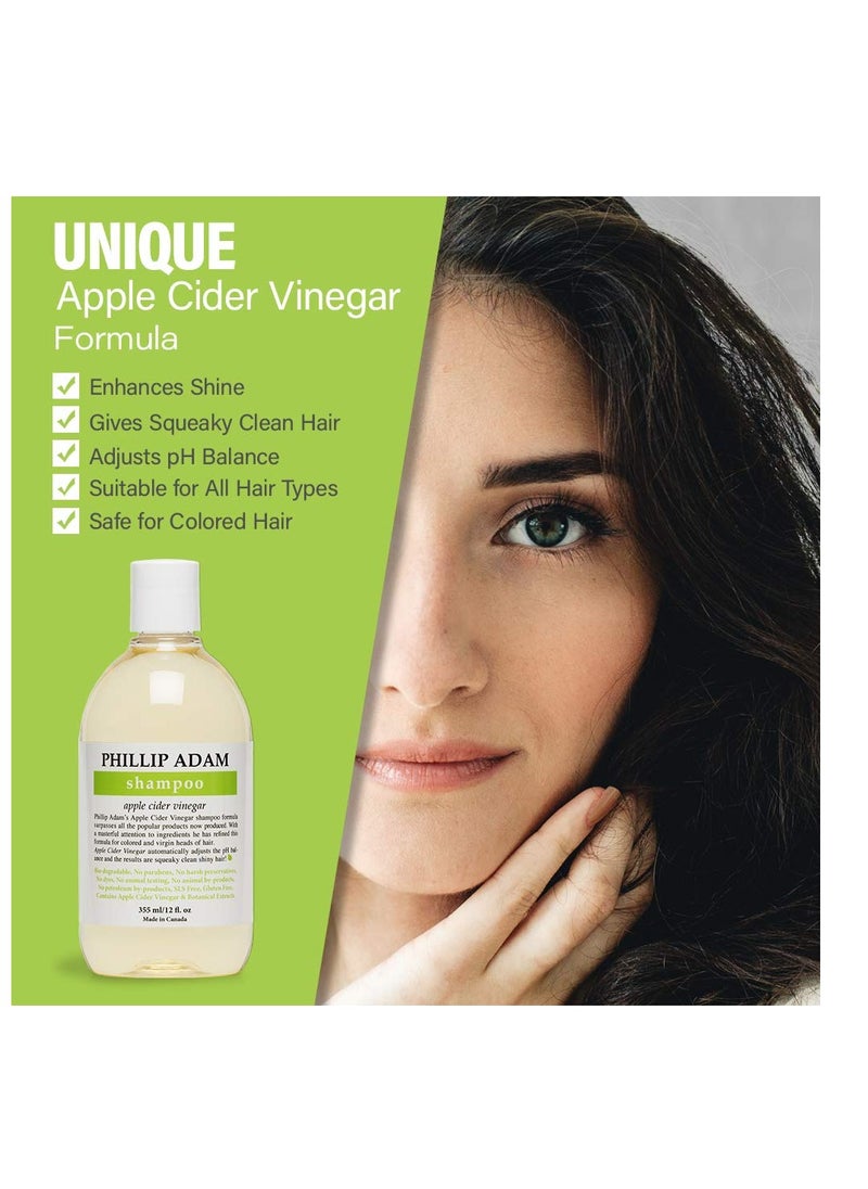 Phillip Adam Apple Cider Vinegar Shampoo for Shiny Hair - Sulfate Free and Paraben Free - Original Green Apple Scent - 12 Ounce