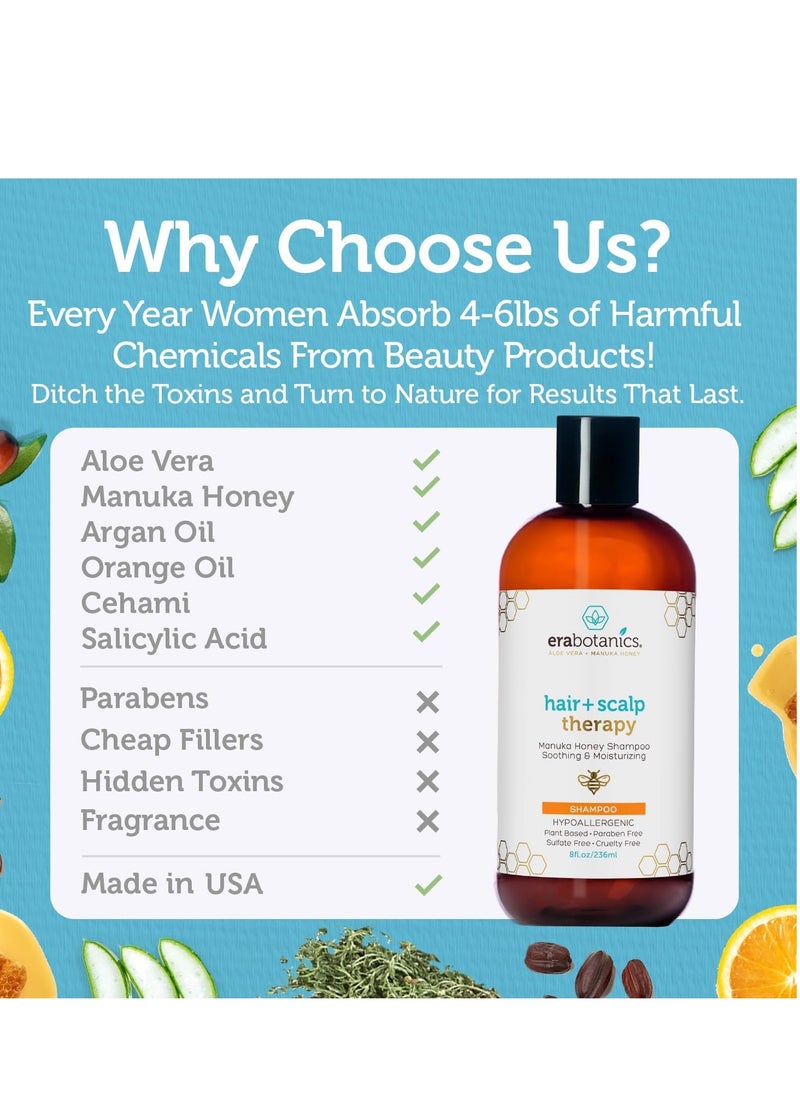 Era Organics Manuka Honey Dry Scalp Shampoo - Soothing and Moisturizing Shampoo for Dry Scalp and Damaged Hair - Family Friendly Sulfate Free Shampoo Treatment for Sensitive Skin