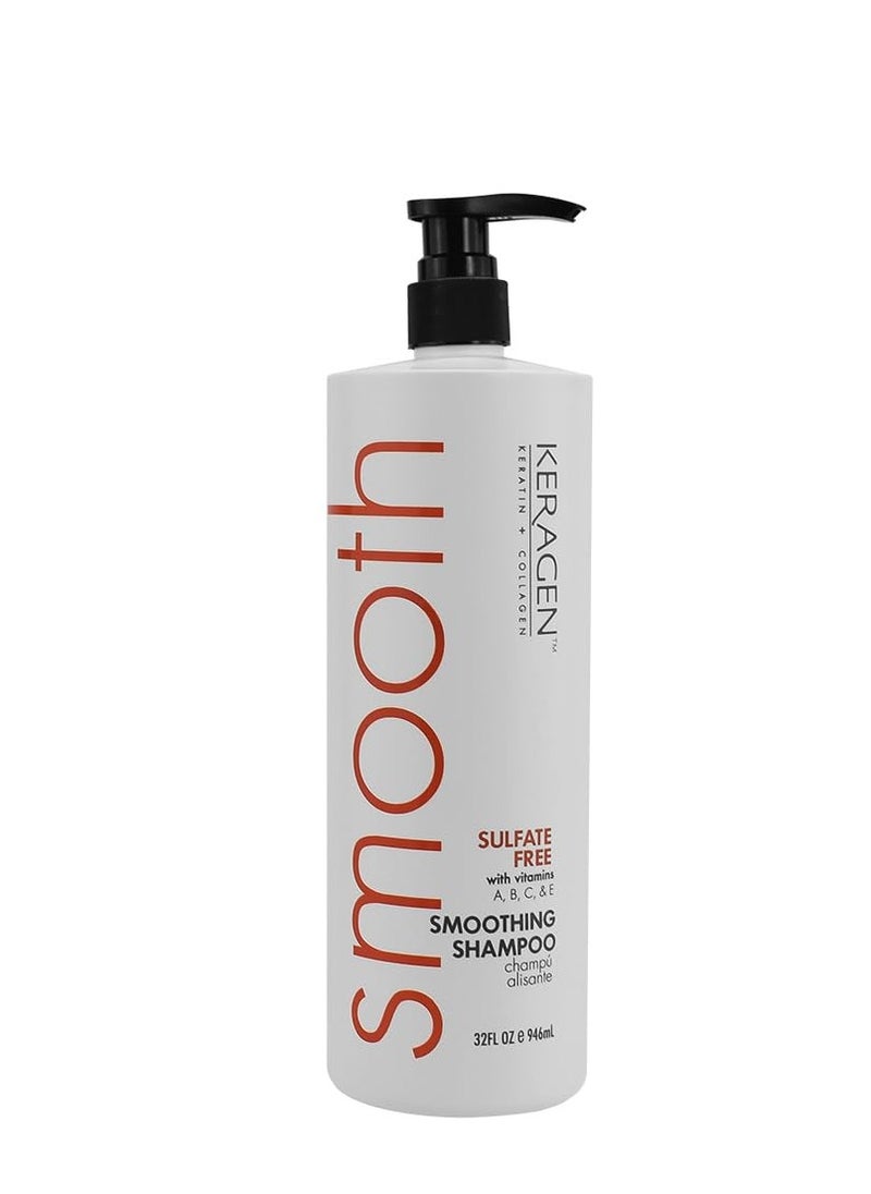 KERAGEN - Smoothing Shampoo with Keratin and Collagen for All Hair Types, Sulfate Free, 32 Oz - Moisturizes, Strengthens, Protects Color and Repair - Panthenol, Vitamins, and Jojoba Oil