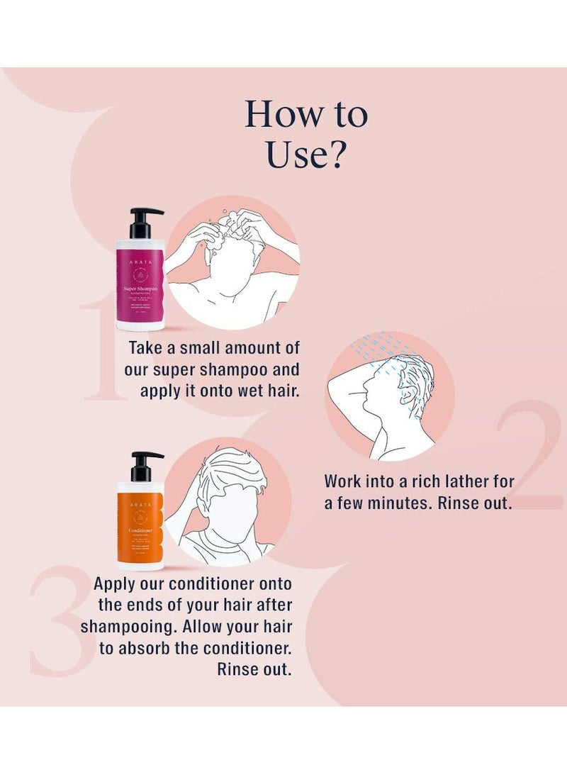 Arata Hair Fall Control Combo With Onion Oil, Argan Oil & Bhringraj || Power Of 5 In 1 Super Shampoo (300 Ml) And Conditioner || All-Natural & Cruelty-Free