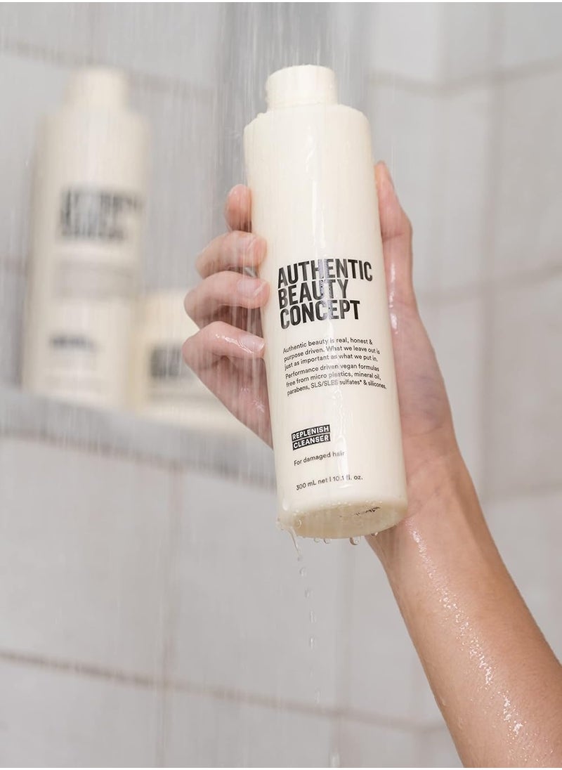 Authentic Beauty Concept Replenish Cleanser | Shampoo | Damaged Hair | Nourishes & Strengthens Hair | Vegan & Cruelty-free | Sulfate-free