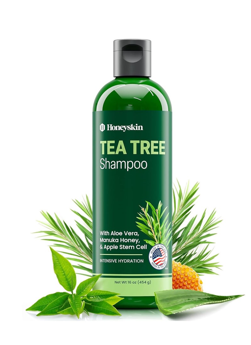 Organic Tea Tree & Mint Shampoo - Hydrating for Damaged, Itchy, Flaky Hair and Dandruff - Sulfate-Free
