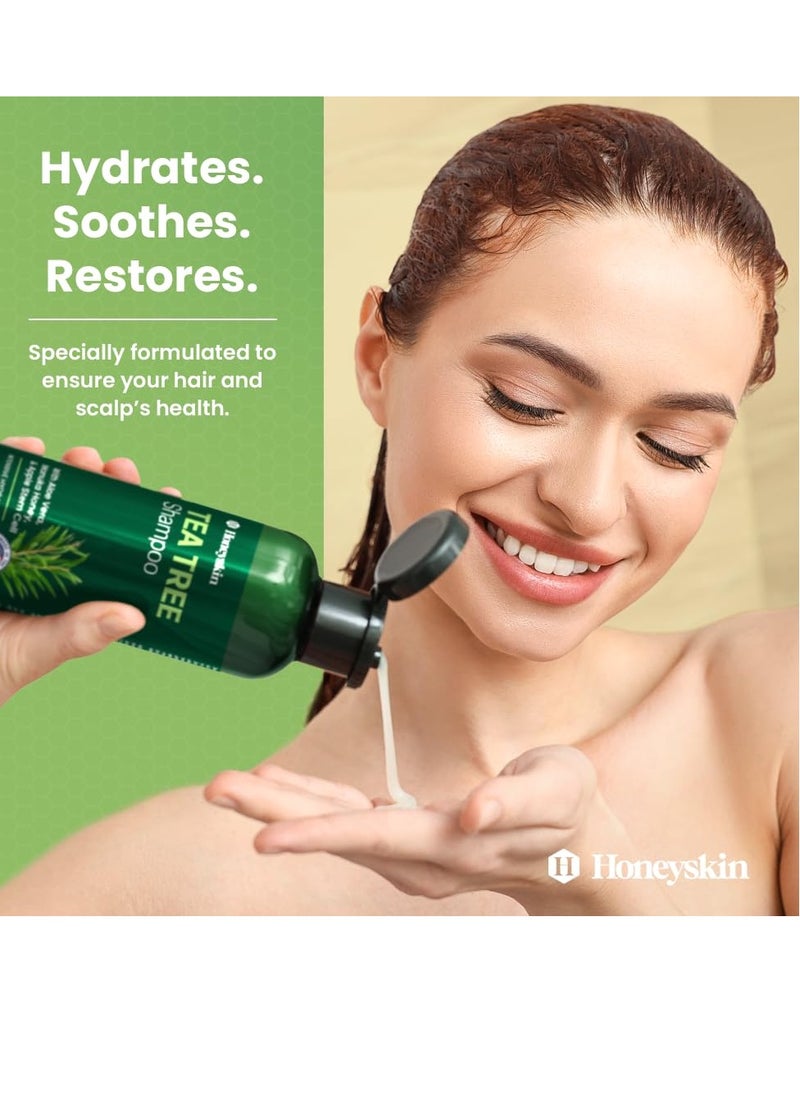 Organic Tea Tree & Mint Shampoo - Hydrating for Damaged, Itchy, Flaky Hair and Dandruff - Sulfate-Free