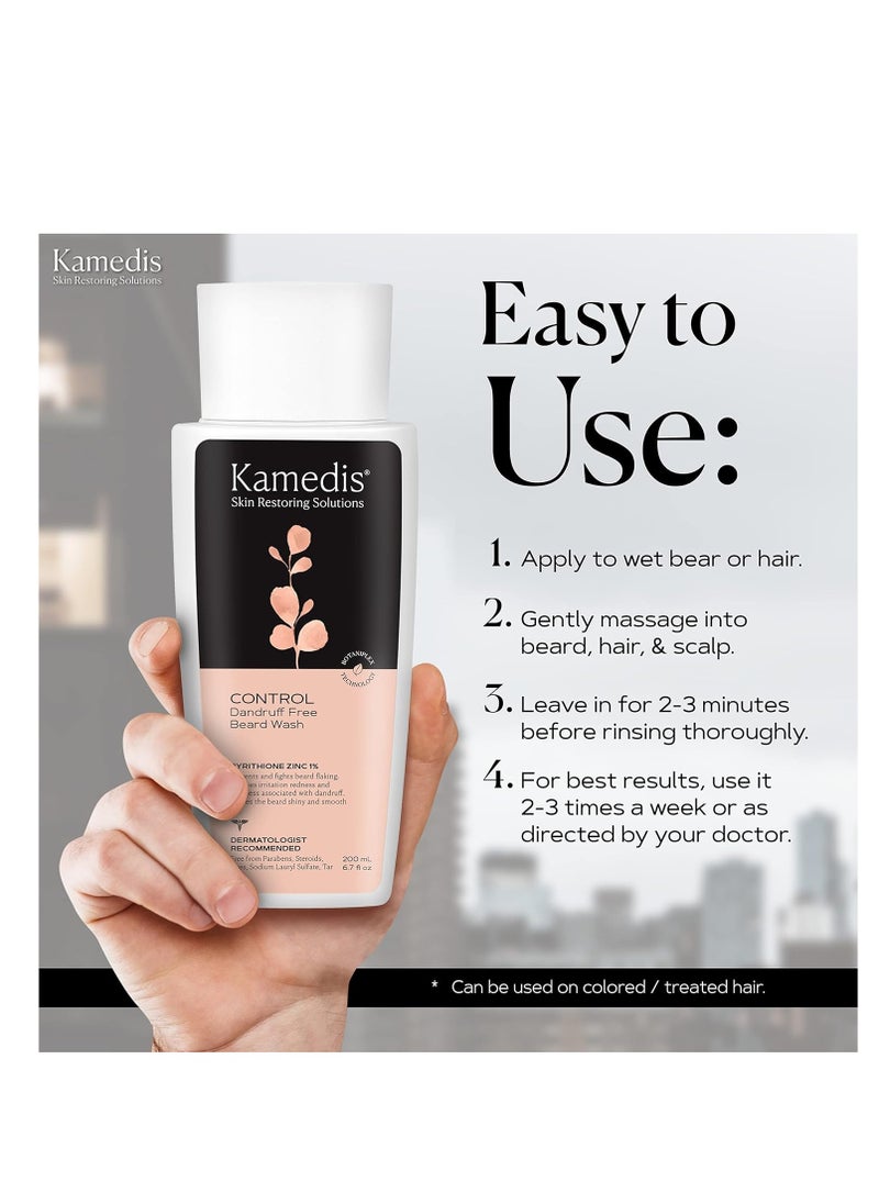 KAMEDIS Beard Wash - 6.7 Oz, Dandruff & Flake Free Ultimate Men's Shampoo, Contains Pyrithione Zinc & Salicylic Acid, Alleviates Itching & Irritation