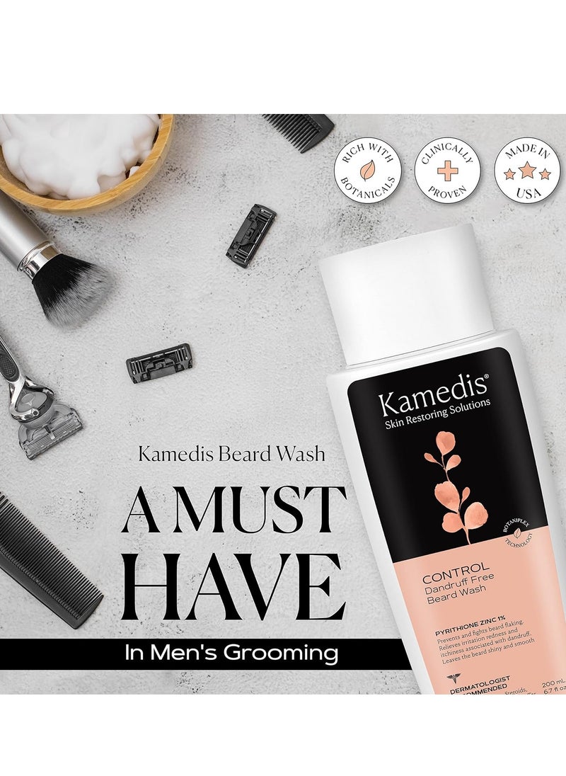 KAMEDIS Beard Wash - 6.7 Oz, Dandruff & Flake Free Ultimate Men's Shampoo, Contains Pyrithione Zinc & Salicylic Acid, Alleviates Itching & Irritation
