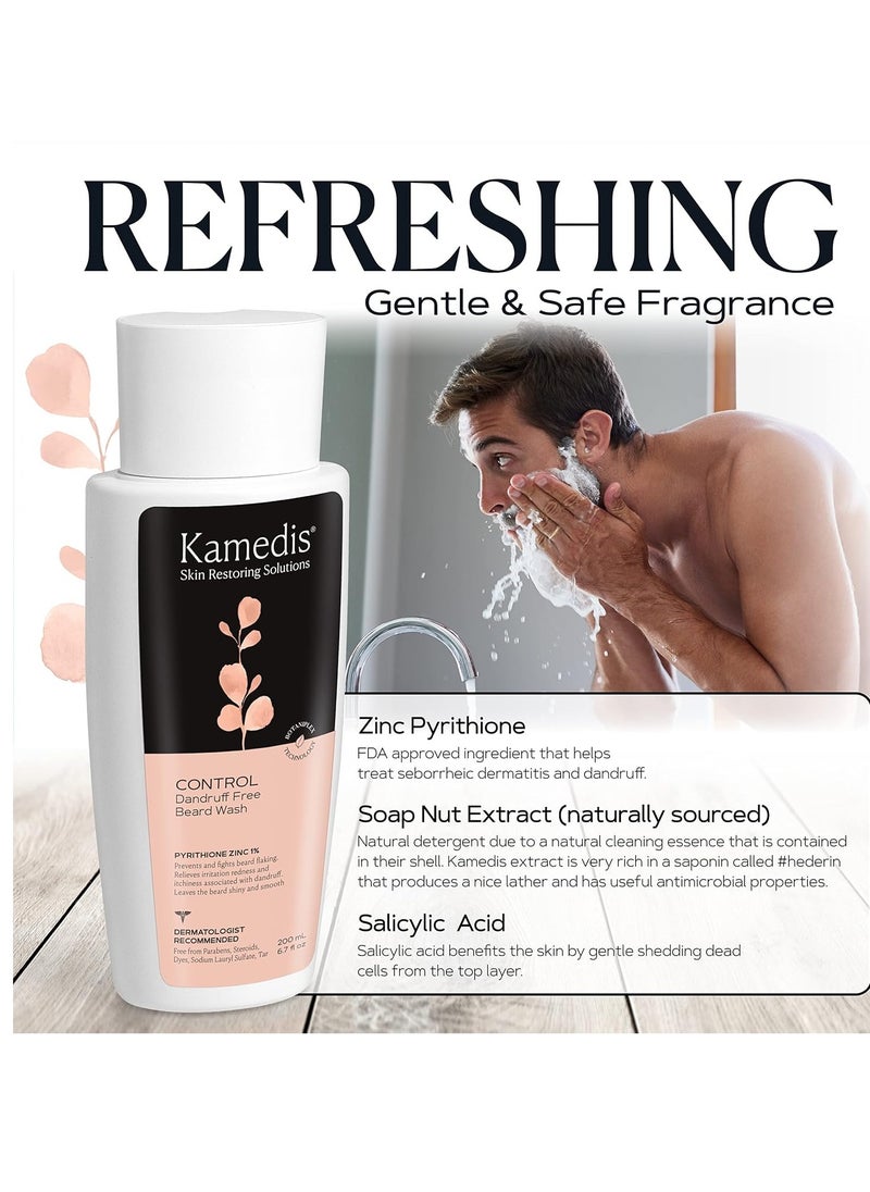KAMEDIS Beard Wash - 6.7 Oz, Dandruff & Flake Free Ultimate Men's Shampoo, Contains Pyrithione Zinc & Salicylic Acid, Alleviates Itching & Irritation