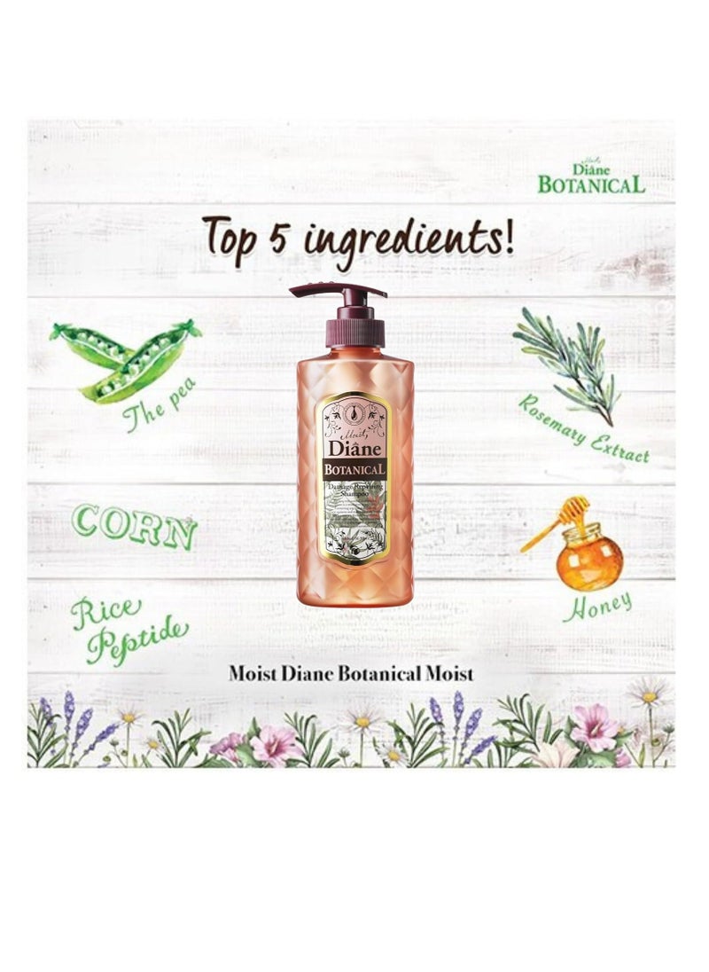 Moist Diane Natural & Organic Hair Shampoo with Pump, Hydrating Moisurizing Hair Shampoo for Dry, Damaged Hair, Sulfate & Silicon Free Japanese Haircare, Botanical Damage Repair 16.9 Fl Oz/500mL