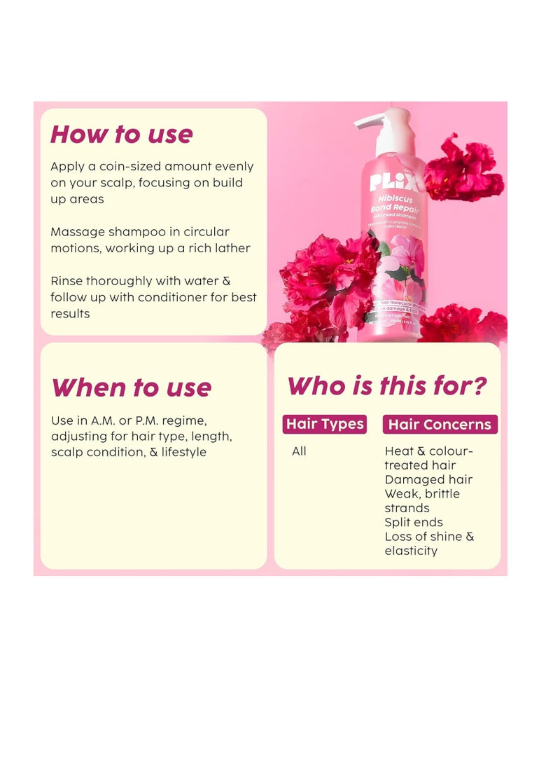 PLIX - THE PLANT FIX Hibiscus Bond Repair Advanced Shampoo for Damaged, Frizzy Hair - 200ml | Repair Hair Molecular Structure | FiberHance & Hibiscus Extract | Men & Women