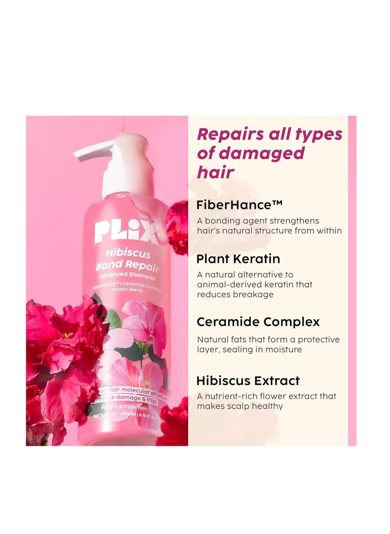 PLIX - THE PLANT FIX Hibiscus Bond Repair Advanced Shampoo for Damaged, Frizzy Hair - 200ml | Repair Hair Molecular Structure | FiberHance & Hibiscus Extract | Men & Women