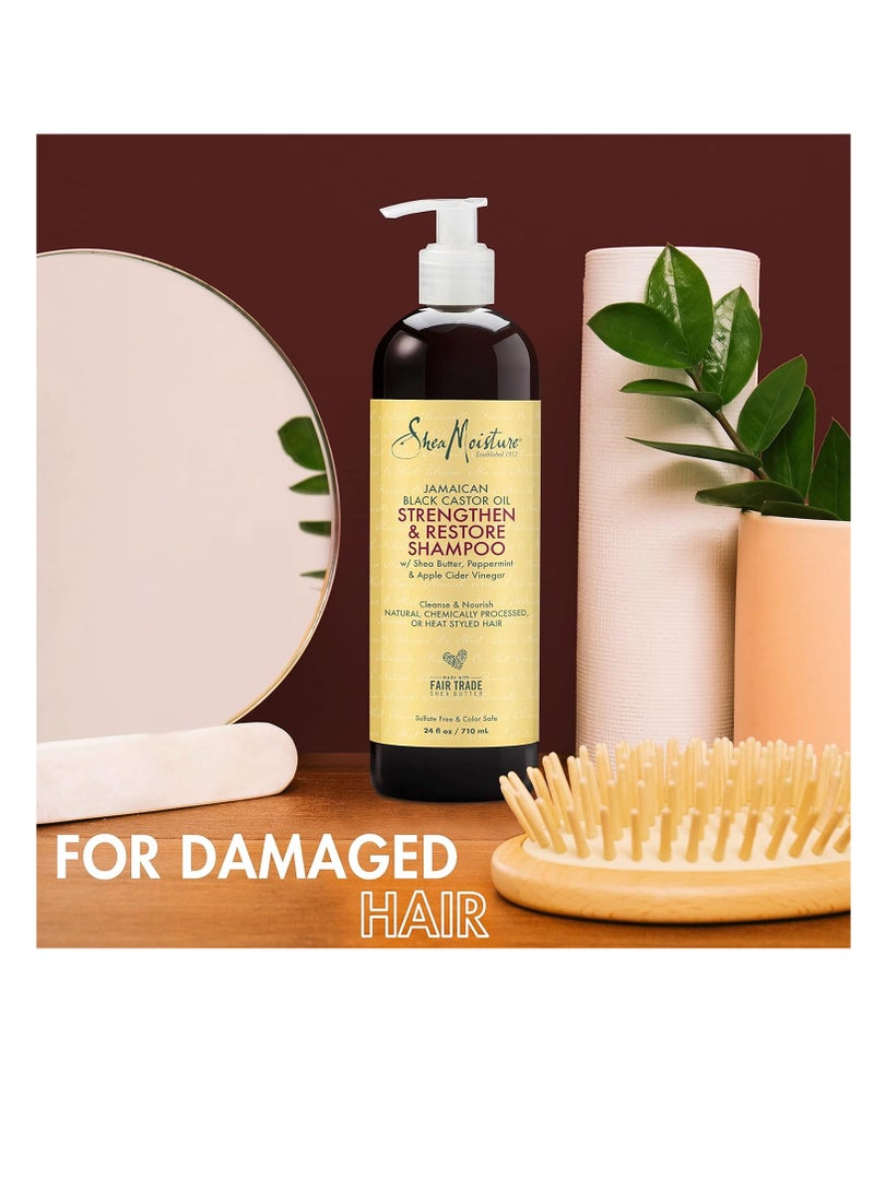 SheaMoisture Strengthen and Restore Shampoo for Damaged Hair Strengthen & Grow to Cleanse and Nourish 24 oz