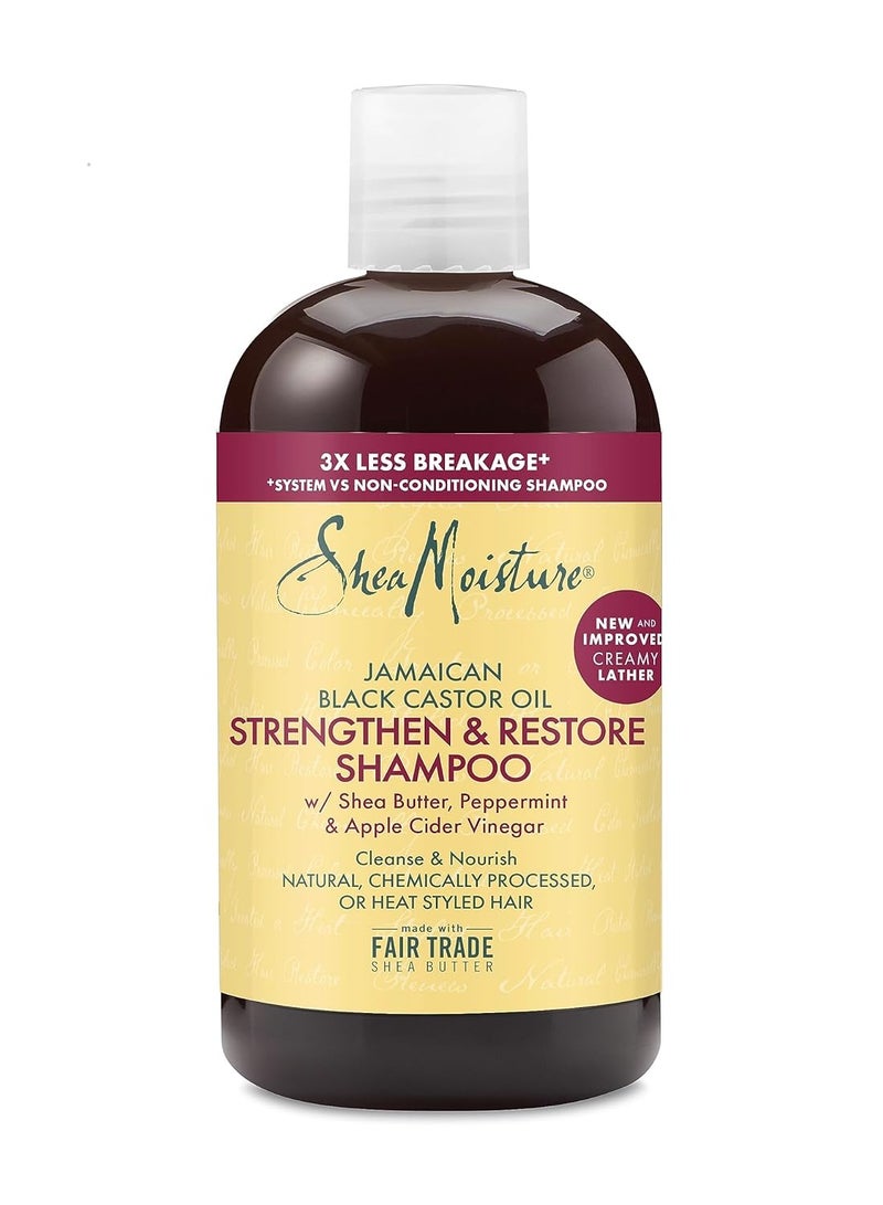 SheaMoisture Strengthen and Restore Shampoo 100% Pure Jamaican Black Castor Oil for Damaged Hair To Cleanse and Nourish Hair 13 oz