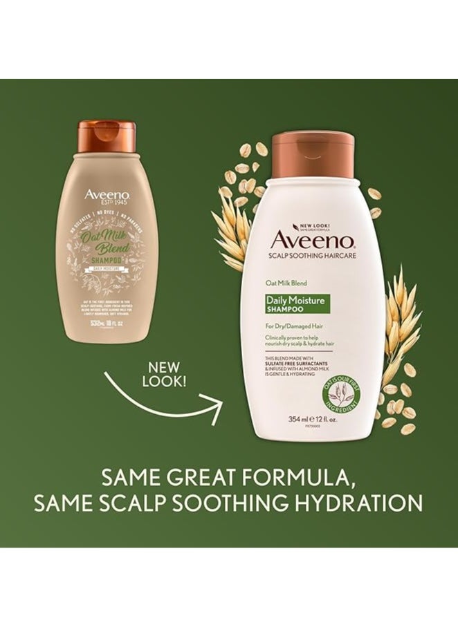 Aveeno Oat Milk Blend Daily Moisture Shampoo for Dry/Damaged Hair, Infused with Almond milk, Sulfate-Free,  Paraben & Dye-Free, 12 Fl Oz (354ml)