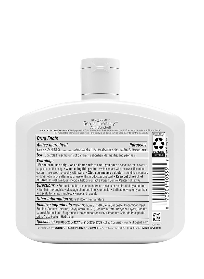 Neutrogena Scalp Therapy Anti-Dandruff Shampoo Daily Control, 1.8% salicylic acid, with fragrance of warm vanilla & toasted coconut notes, 12 fl oz